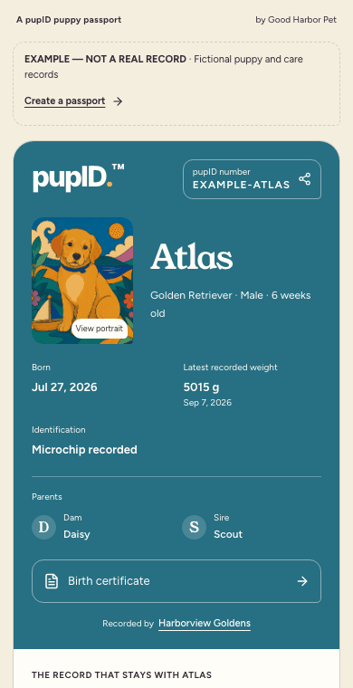 Atlas’s marked example public puppy passport in pupID